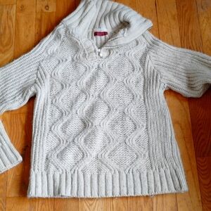 🎣 ITALIAN Fisherman  ECRU 1/4 Zip WOOL SWEATER Unisex LG/XL CHUNKY UNISEX